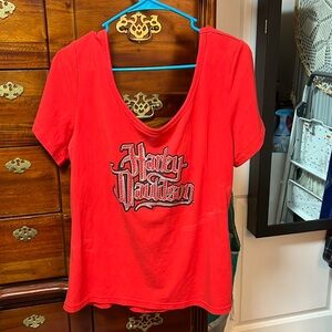 Red Harley Davidson laced back top